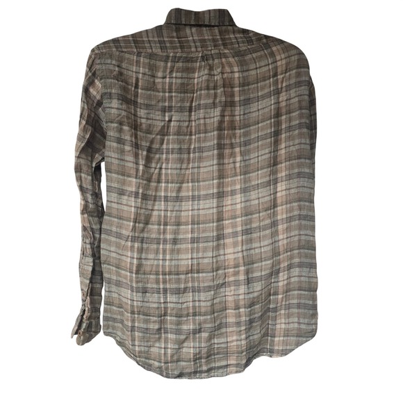 Polo Ralph Lauren Plaid Linen Shirt Mens L Brown Tan Button Down Long Sleeve L - Picture 3 of 5